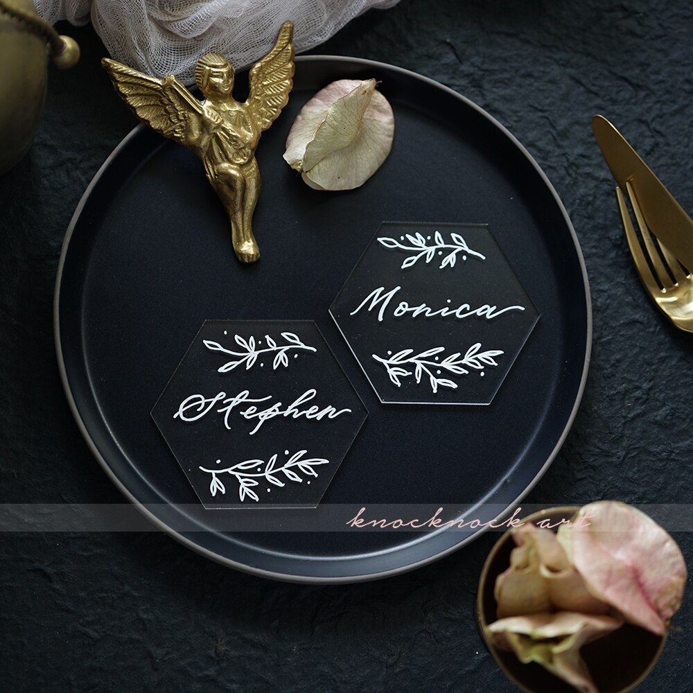 20Pcs Hexagon Clear Acryl Naamkaartjes Diy Blank Zitplaatsen Kaarten Voor Bruiloft Pary Banket Tafel Escort Nummers Platen Gast namen