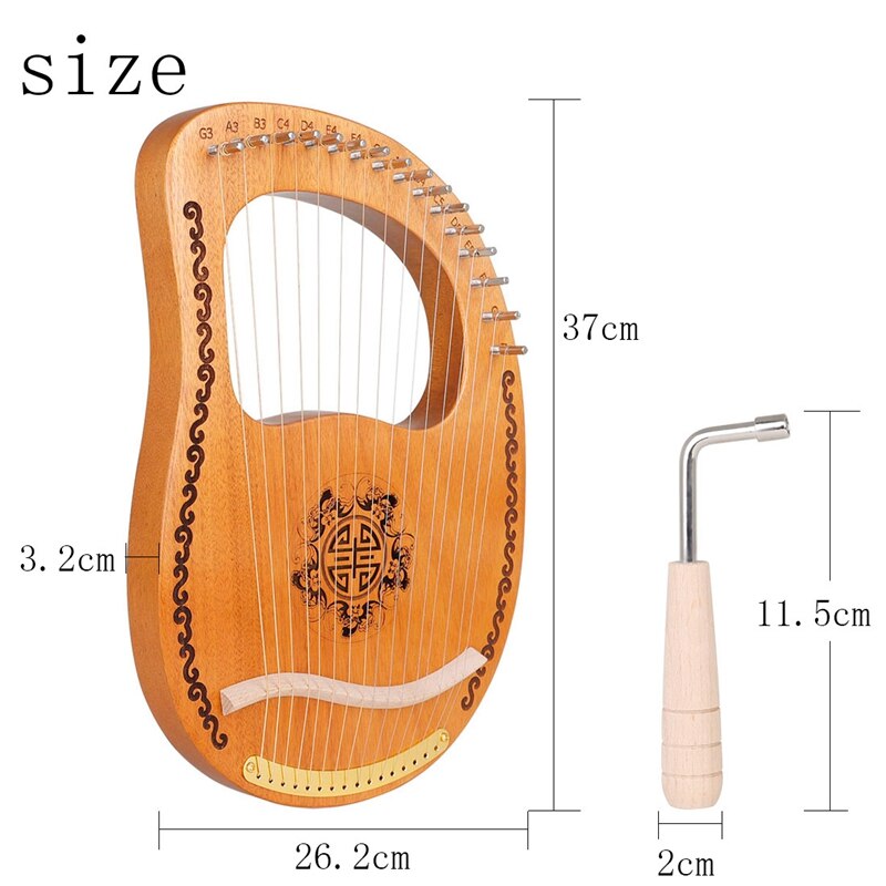 Lyre Harp, 16 String Mahogany Body String Instrument Body Instrument with Tuning Wrench