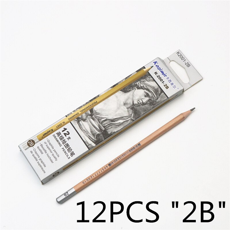12 piezas HB B 2B 3B 4B 5B 6B 7B 8B conjunto de bocetos a lápiz conjunto de dibujo útiles escolares para estudiantes suministros de dibujo a lápiz de dibujo: 12PCS 2B
