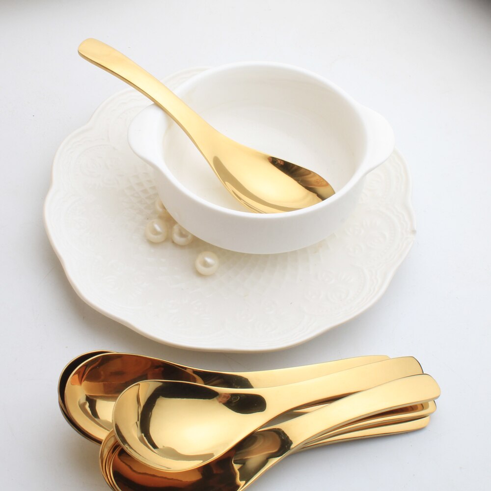 Soup Spoon, 5.75-Inch Rose Gold Stainless steel Mixing Stirring Metal Big Feeding Dessert Chinese Asian Kitchen Finishing Soup