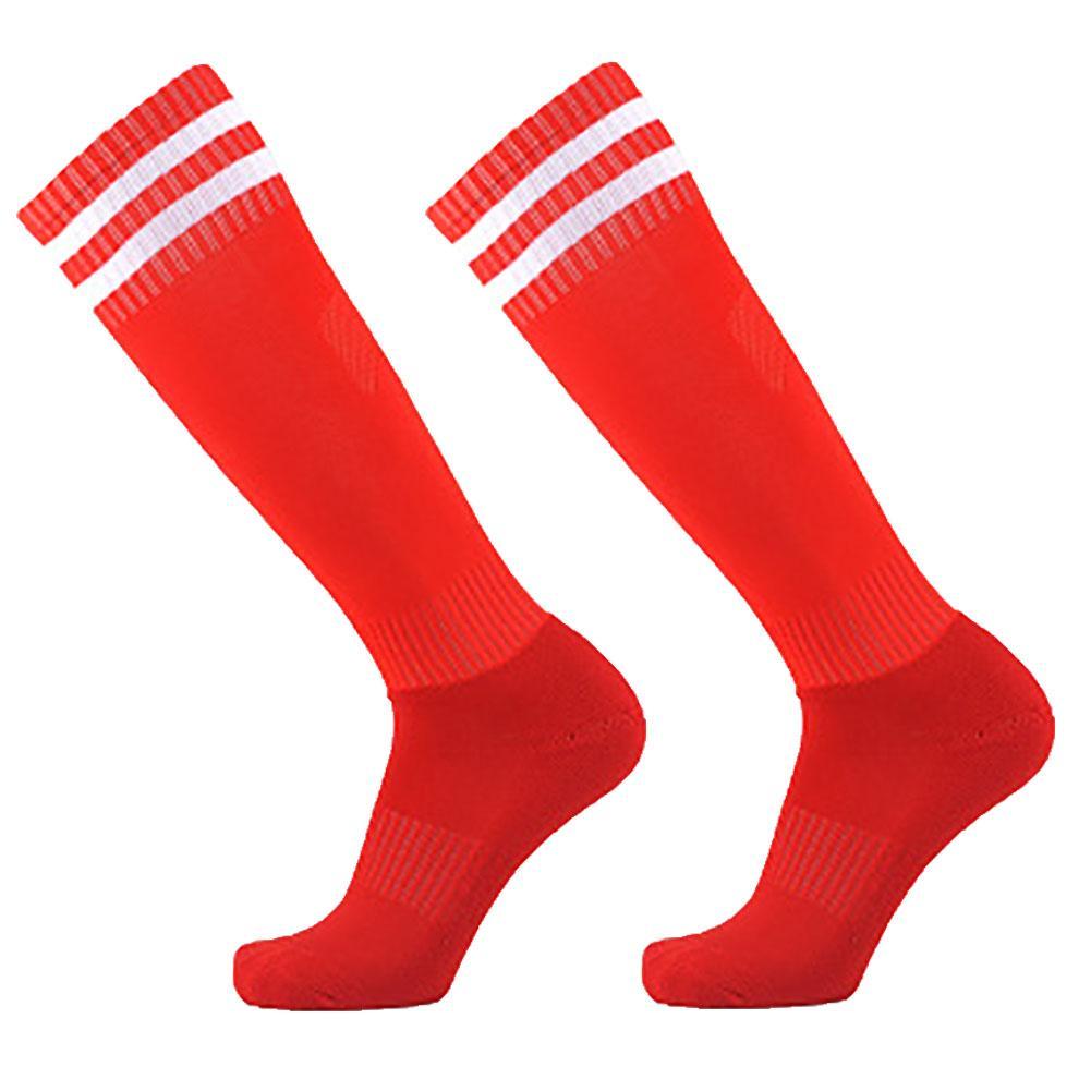 1 Pair Sports Socks Knee Legging Stockings Soccer Baseball Football Over Knee Ankle Adults Children Sweat Absorption Socks: Red White / Adult 21cm