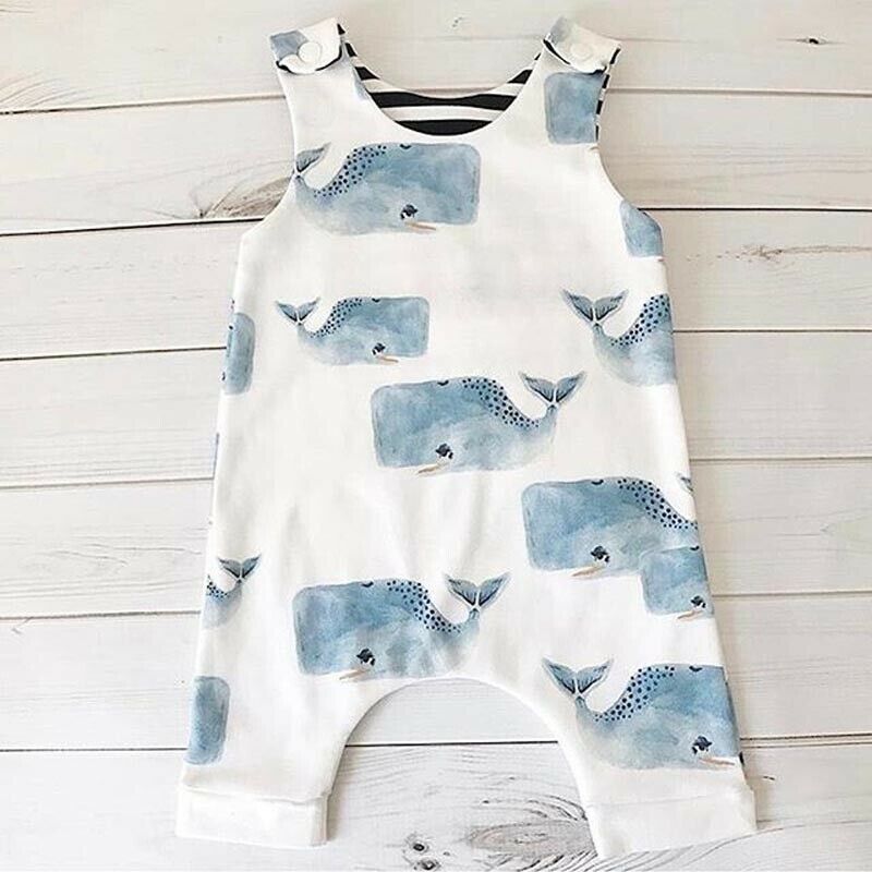 Baby Zomer Kleding Pasgeboren Kid Baby Boy Mouwloze Walvissen Print Romper Jumpsuit Sunsuit Speelpakjes Casual Outfit Kleding