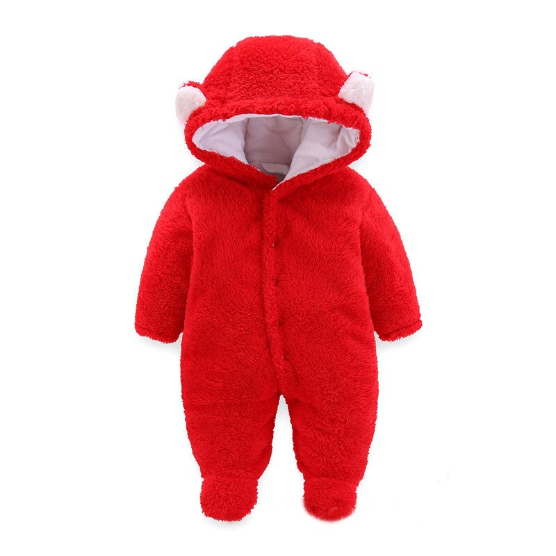 Bär Führer Neue Baby Mädchen Niedlichen Winter Strampler Neugeborenen Jungen Karikatur Ohr Nette Feste Kleidung freundlicher Warme Flanell strampler: AX1318rot / 6m