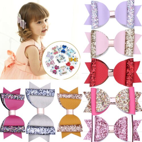Neue Kinder Baby Mädchen Pailletten Haar Bogen Barrettes Haarnadeln Bowknot Zubehör Stirnband