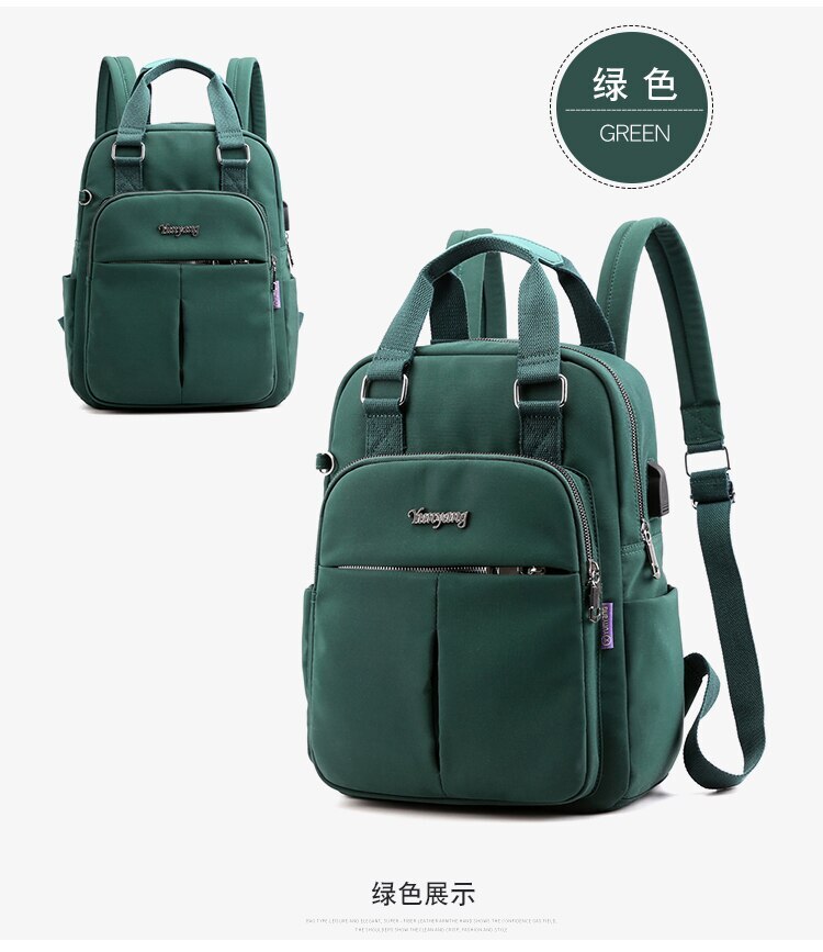 Women School Backpacks Anti Theft USB Charge Backpack Waterproof Bagpack School Bags Teenage Girls Travel Bag: green