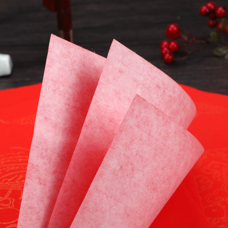 Couplets du Festival du printemps chinois, papier rouge Xuan, Batik, riz, papier, calligraphie, épaississement manuel, copie avec tache d&#39;or