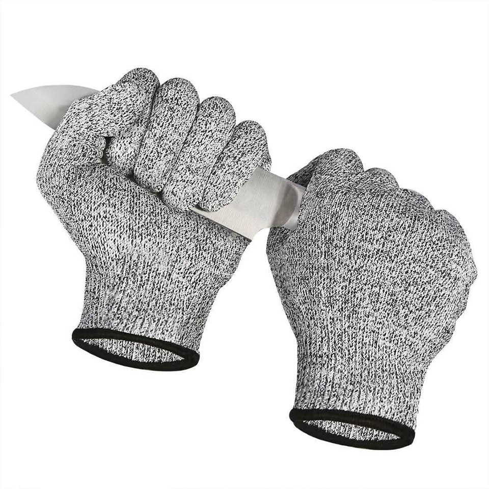Anti-cut handsker skærebestandige havearbejde køkkenhandsker grå sorte hppe  en388 anti-cut niveau 5 sikkerhedsarbejdshandsker: Størrelse l