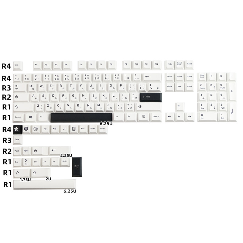 129 Keys black and White Japanese Keycaps Cherry Profile PBT Dye Sublimation Mechanical Keyboard Keycap For MX Switch 61/64/68: Default Title