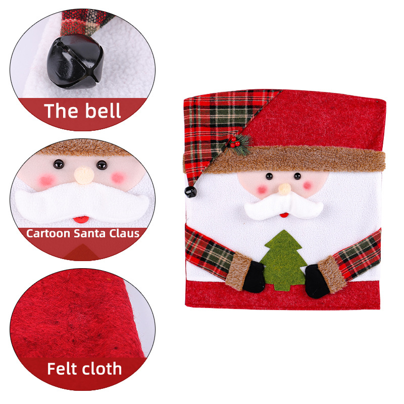 Doll Chair Back Covers Set, Dining Table Chair Slipcovers, Plush Stuffed, Santa Claus, Snowman, Reindeer, Chair Covers