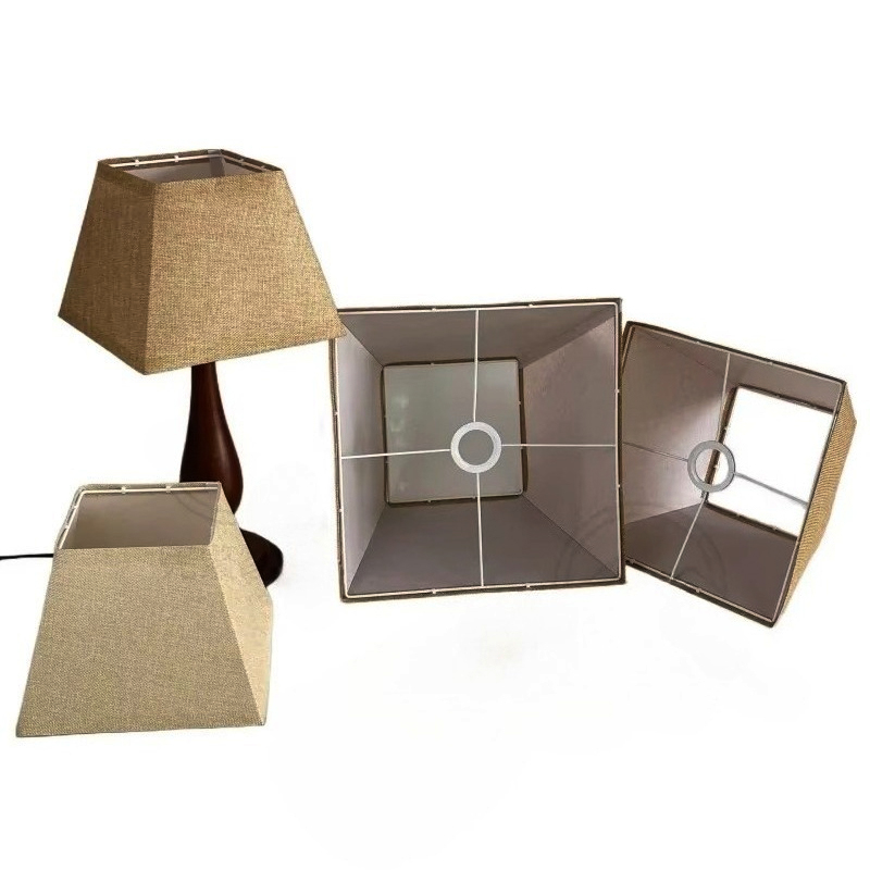 KD-Abat-jour d'angle carré en toile de jute, petite et grande lampe de table, lampadaire, abat-jour en lin beige, lin naturel, fabriqué à la main