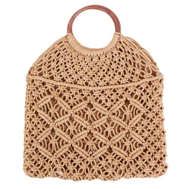 Rattan Cotton Rope Hollow Straw Woven Beach Bag Without Lining Storage Bag Women's Totes Shoulder Bags: White