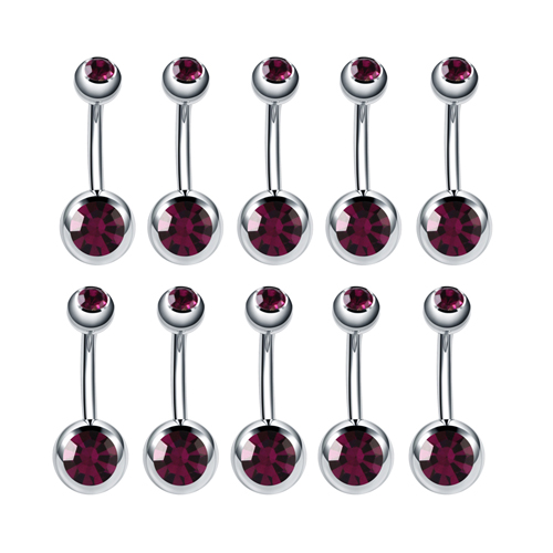 Piercings de Ombligo de acero inoxidable para hombres y mujeres, pendientes de Ombligo, anillos gemas, Piercing de Ombligo, joyería de cuerpo Punk, 10 piezas: Bañado en rodio de imitación