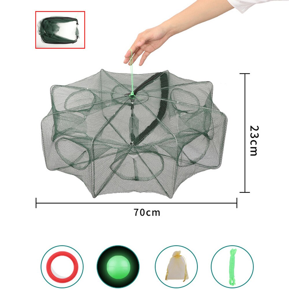 8 Holes Folded Portable Hexagon Fishing Net Casting Crayfish Catcher Big Fish Trap Network Shrimp Catcher Tank Cages Mesh Nets: Default Title