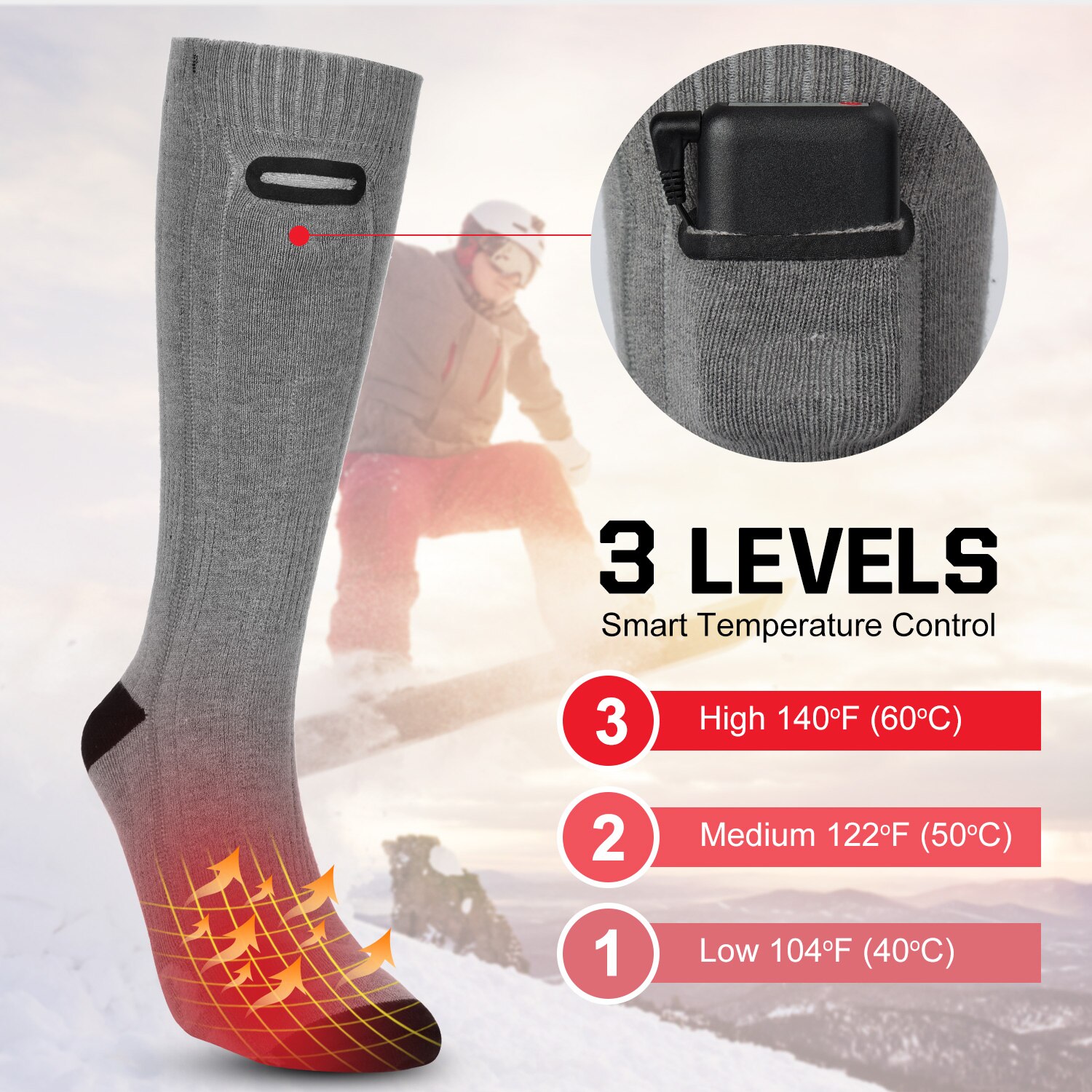 Winter Warm Heating Socks Rechargeable Electric Heated Socks Waterproof Men Women Stocking for Outdoor Camping Hiking Skiiing