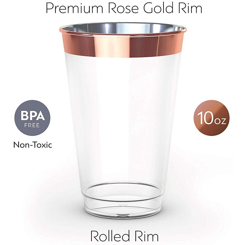 Rosa gull plastkopper  - 12oz - 50 pakke - med matchende servietter  - 6.5 tommer  - 50 pakke - bryllup, bursdag, baby & brude dusj,