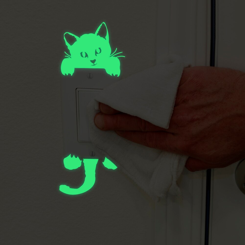 Cartoon Schakelaar Sticker Glow In The Dark Kat Fluorescerende Kid Kamer Home Decor Glow In The Dark Fluorescerende Maan Sterren muursticker