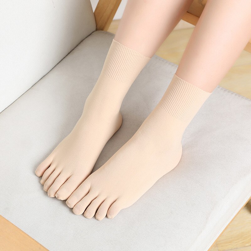 Summer Nylon Woman Man Five Finger Socks Solid Good Boneless Breathable Elastic No Heel Thin Silk Socks With Toes Brand: Khaki