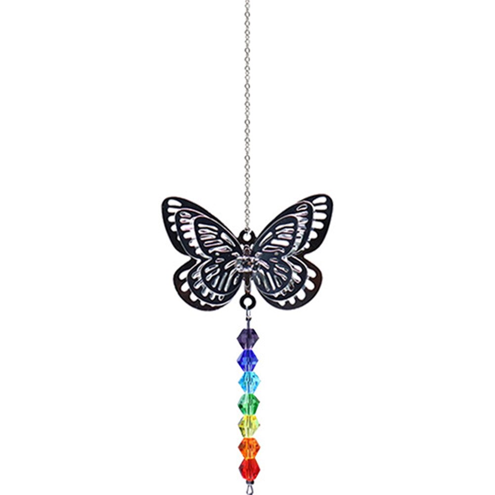 Crystal Prism Pendant Butterfly Wind Chime Summer Rainbow Maker Car Hanging Pendant Garden Window Curtain Decoration Sun Catcher