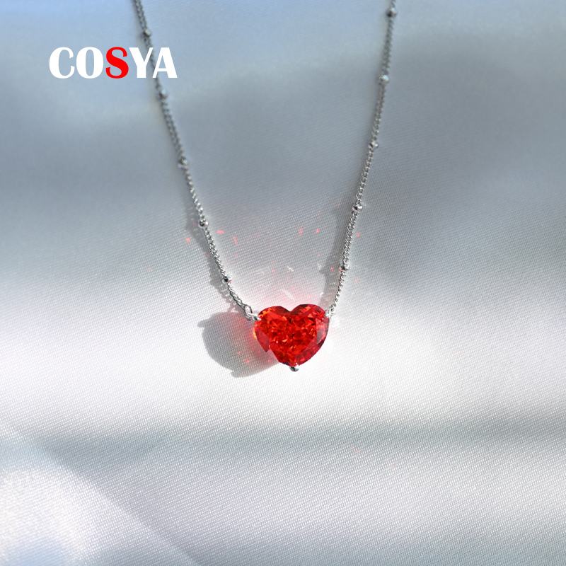 Cosya 100% 925 sterling silber padma rotes herz moissanit anhänger halskette für damen party valentinstag edler schmuck