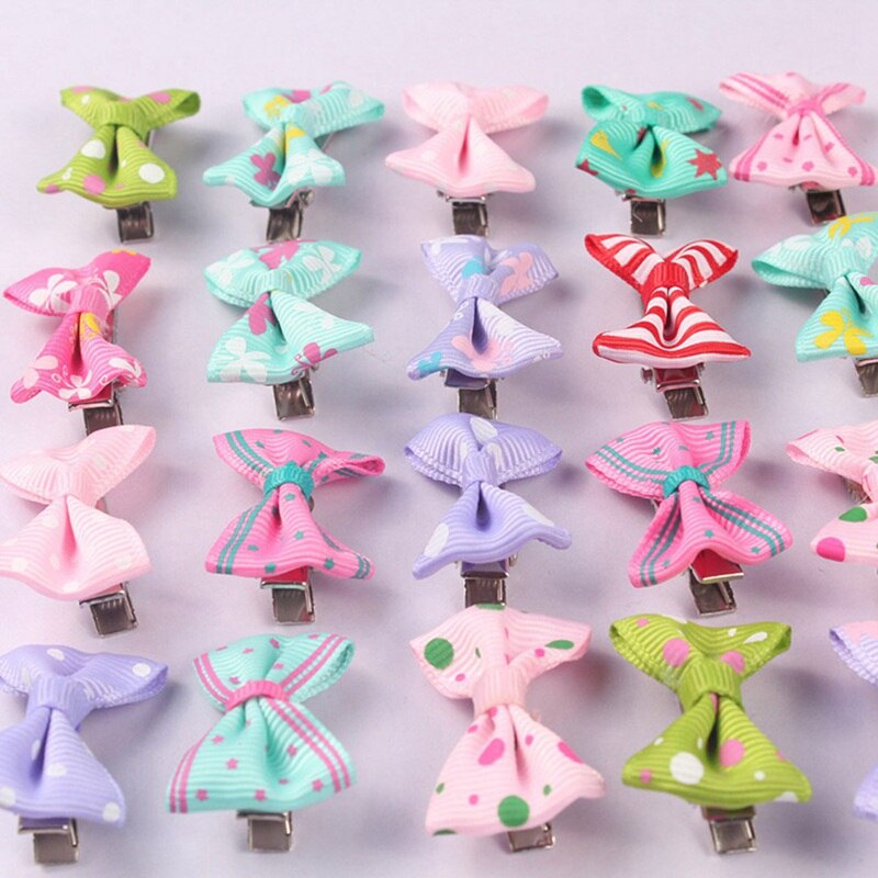 40pcs/Pack Children Girl Mixed Color Bowknot Kids Baby Hair Clip Bow Pin Barrette Hairpin Ornament Accessories For Girls