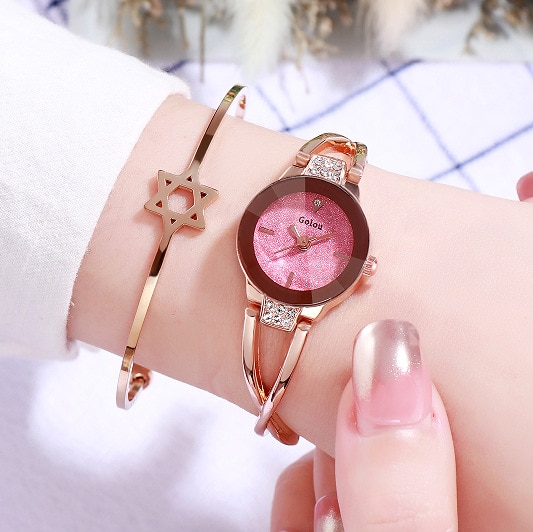 Dameshorloge dames luxe sterrenhemel roségoud horloges dames roestvrij staal diamant polshorloge klok: Groente