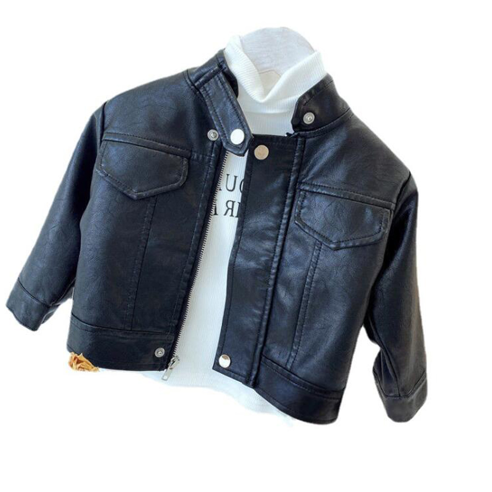 Halilo Jongens Pu Lederen Jassen Zwart Kleur Lente Herfst Terug Naar School Boutique Kinderkleding: 6T