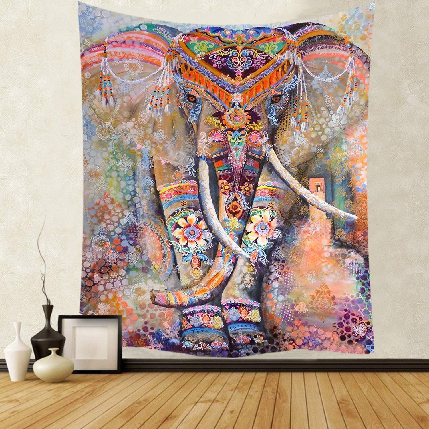 Indisk mandala väggbonad gobeläng boho väggduk gobelänger dekor psykedelisk hippie bohem väggmatta sovrumsdekoration: 230 x 150 cm / Fluorescerande orange