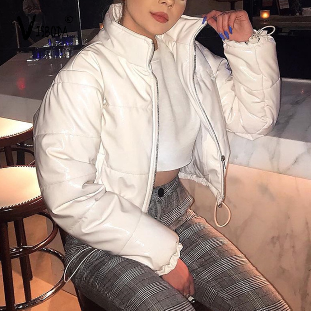 Women Oversized Cotton Cropped Jacket Winter White Pullover Coat Female Casual Black Warm Loose Zipper Outwear Plus Size