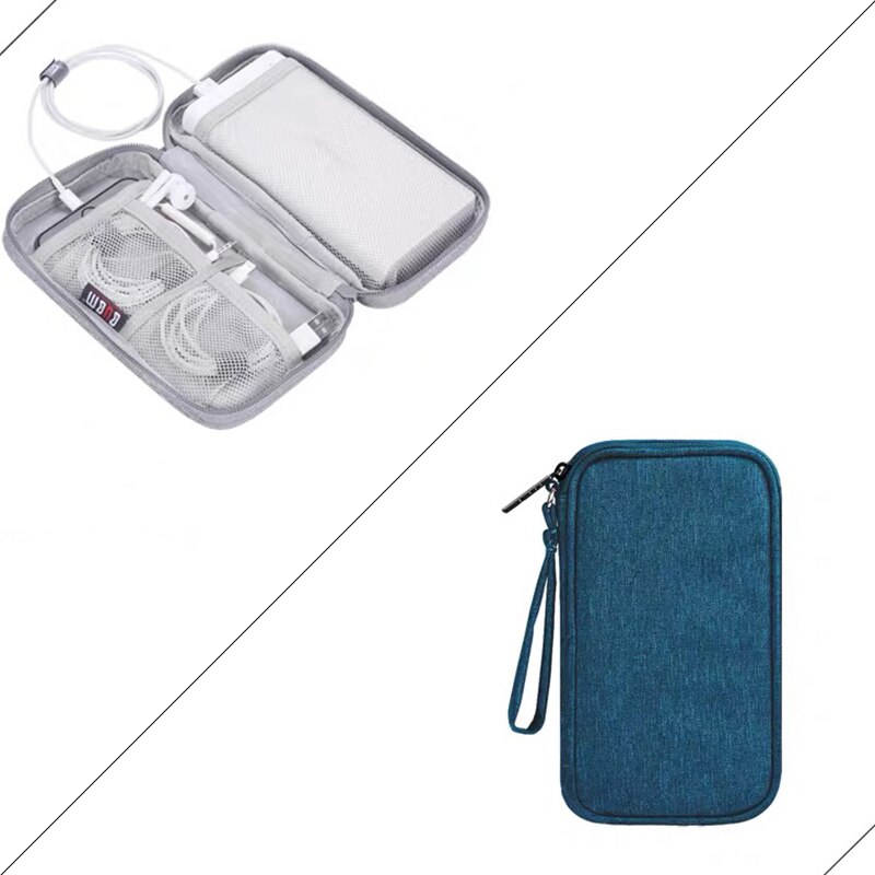 Bubm power bank-pose, beskytteligt digitalt kabel datalinie opbevaringsposer ， øretelefon rejsetaske beskyttende bæretaske: Blå