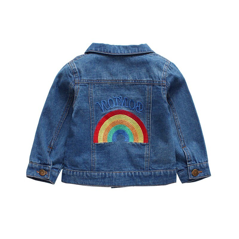 Del bambino del Denim Delle Ragazze Tute E Salopette Autunno Bambini Jean Giubbotti Arcobaleno Stampa Vestiti Per Ragazze Casual Bambini Torna A Scuola Outfit 2 4 6 7 8: 24M