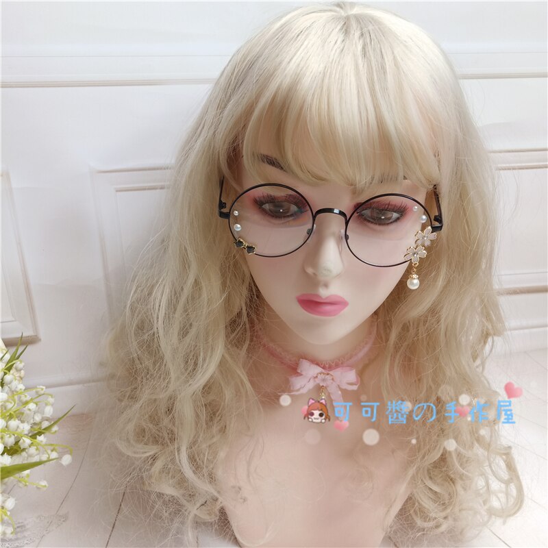 Lolita-gafas de sol bonitas y encantadoras, lentes góticas con flores de cerezo, montura de gafas redondas decorativas, gafas Geek De Harajuku japonés: Black