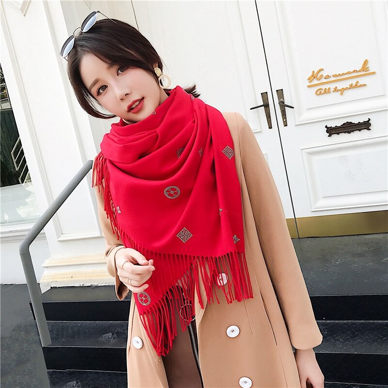 Winter Warm -drilling Scarf Women Pashmina Shawl Cashmere Solid Scarves Blanket Shawls scarf female stole