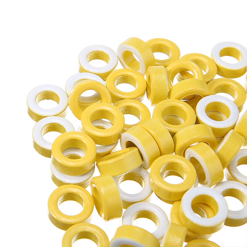 50 Stuks 7.5Mm Binnendiameter Ring Ijzer T50-26 Toroid Ferrietkernen Geel Wit Voor Transformatoren