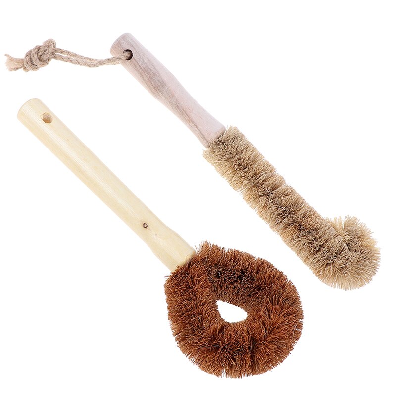 Coconut Palm Pot Brush Glass Decontamination Cleaning Brush Long Handle Bottle Brush Non-stick Skillet Cup Brush