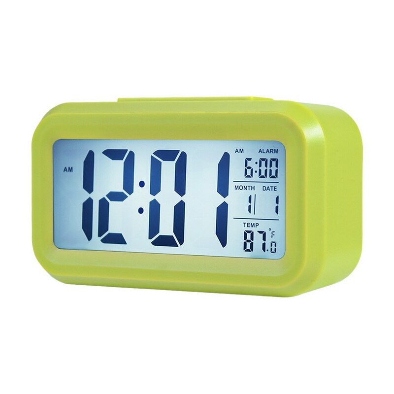 Réveil grand écran avec calendrier pour bureau à domicile horloge de Table Snooze électronique enfants horloge LED horloges numériques de bureau: green