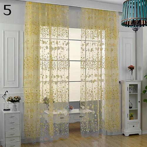 Pastorale Bloemen Voile Sheer Tulle Venster Interieur Gordijn Volant Deur Scheidingswand Drape Decoratie Gordijnen: YELLOW