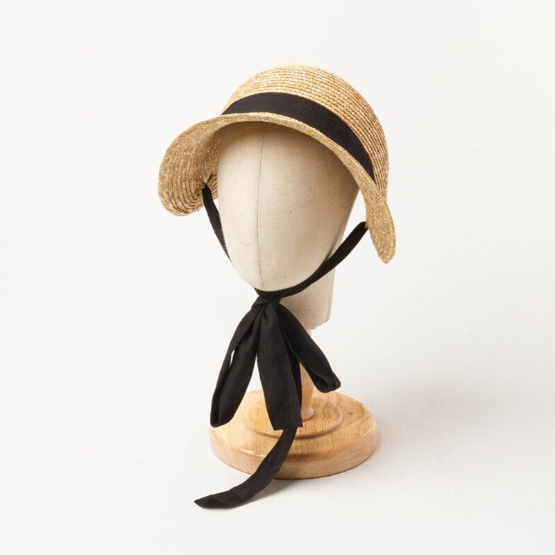 Chic Straw Hat Packable Cap Embellished with Textured Ribbon Travel Companion Reduce UV Harm Protect Delicate Skin M6CD