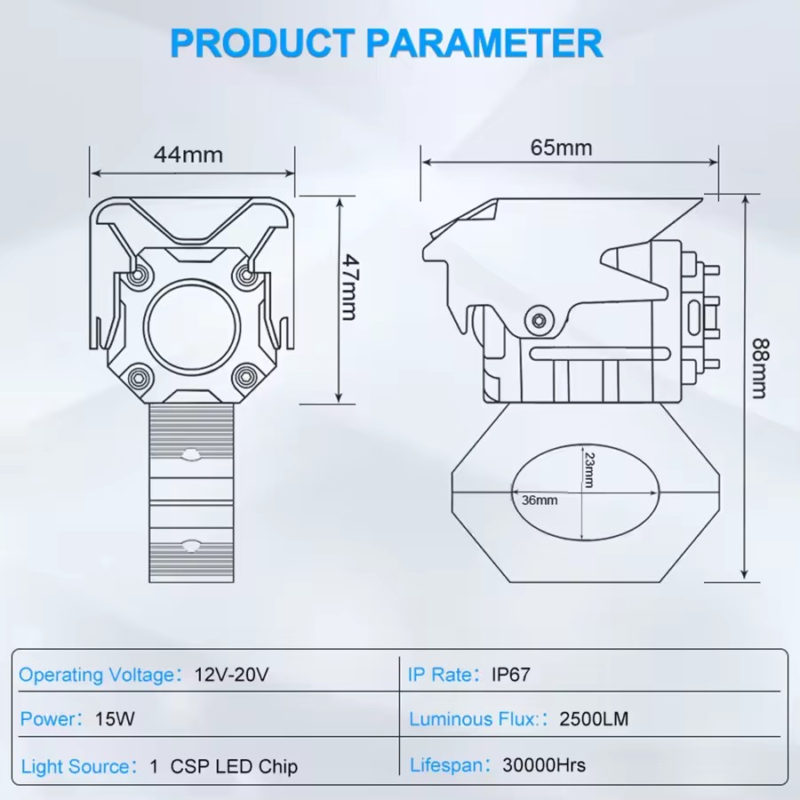 Motocicleta LED Spotlight Projector Lens, Branco Amarelo, Hi, Low Beam, Driving Spot Fog Lights, Auxiliares Faróis Auxiliares