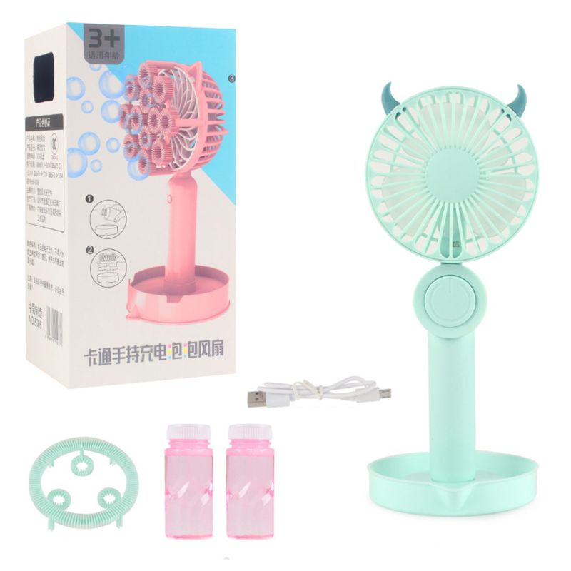 Bambini Del Fumetto Elettrico bottiglia di Acqua Bolla fan Bolla Macchina di Ricarica USB Luce Luminosa Divertimento Portatile Che Soffia Ventilatore della Bolla di trasporto: verde