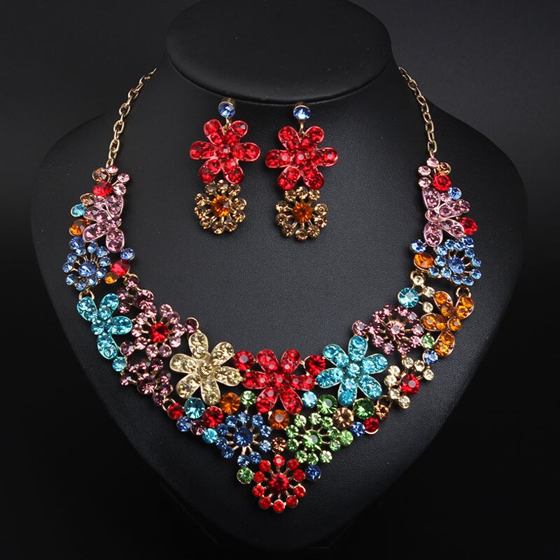 Joya de boda romántica, conjunto de pendientes de collar grande con diamantes de imitación para chica, de graduación, , joyería: Multi