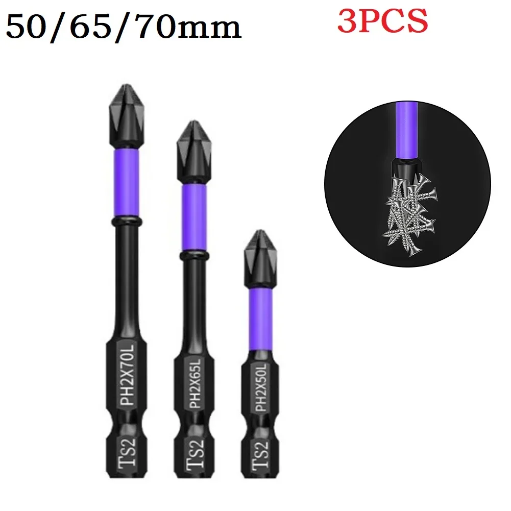 1pc ph2 magnetiske skrutrekkere med batchhode og krysshardhet, slagbor, 25/50/65/70/90/150mm sklisikre skrutrekkerbits: Rose