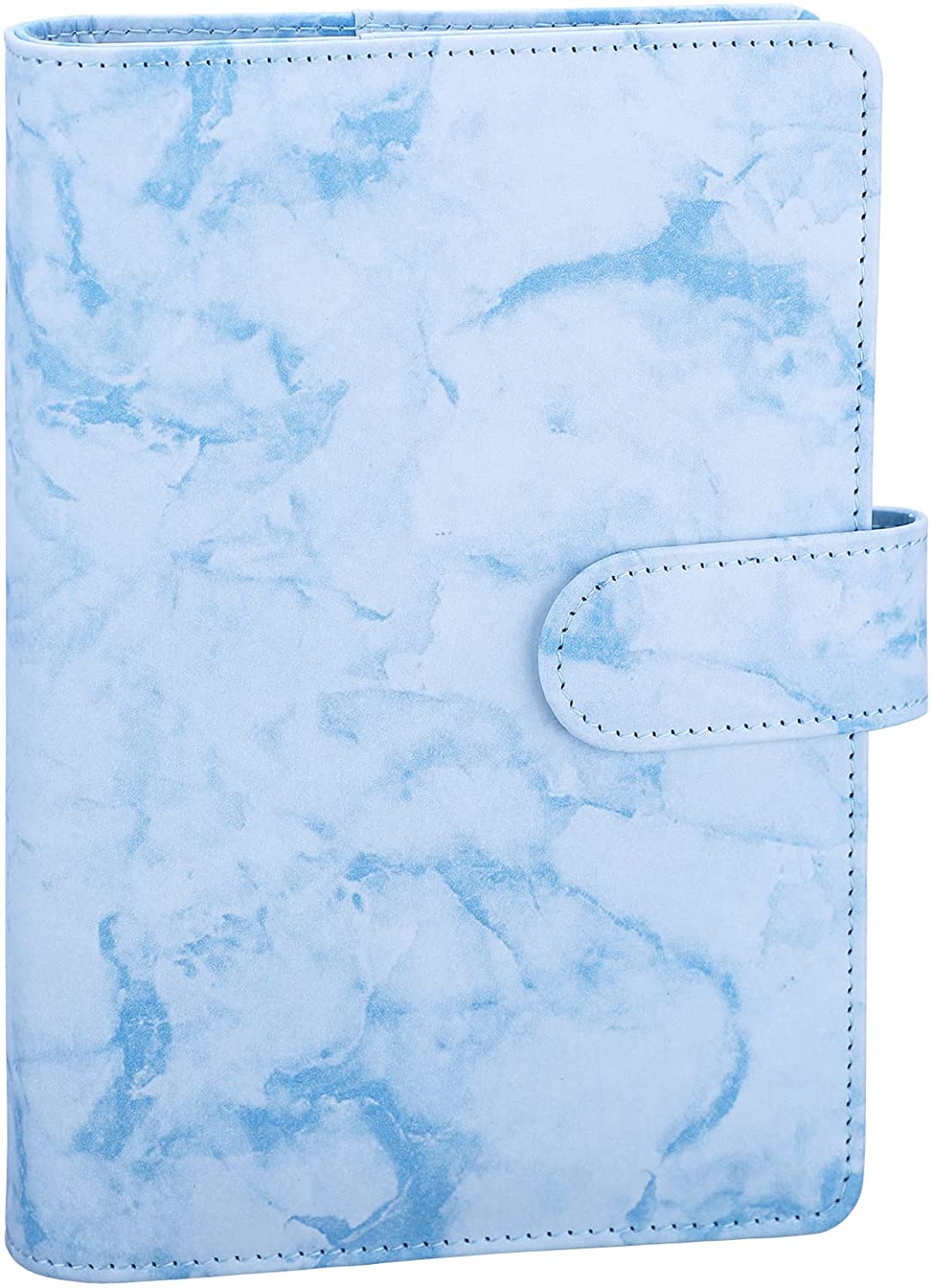 A6 PU Leather Notebook Binder Marble Refillable Binder Cover 6 Ring Loose Leaf Budget Planner Binder Cover with Magnetic Buckle: Marbled Blue