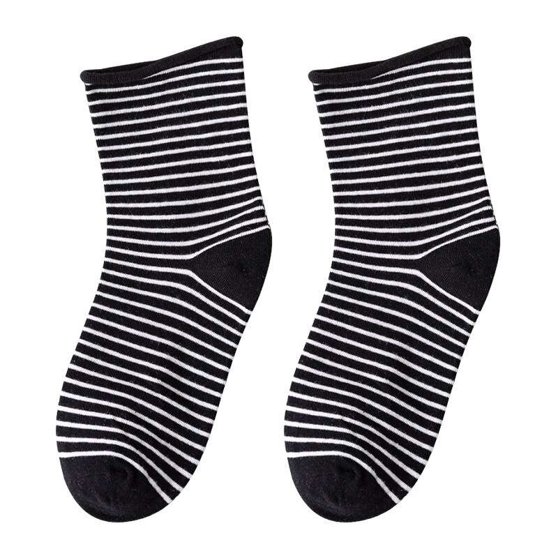 Japanese Harajuku Style Stripe Kawaii Socks Women Autumn Spring Hemming Pink Socks Cotton for Ladies 120601: 07