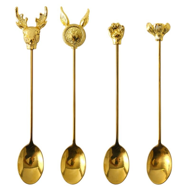 Vergulde Rvs Espresso Lepels Vorken Roeren Staven Koffie Suiker Dessert Cake Ijs Soep