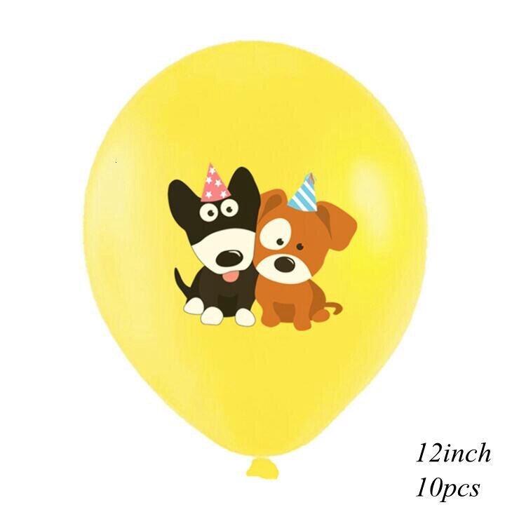 1 Set Dog Birthday Banner 12 Inch Dog Print Latex Balloons Cake Topper for Dog Theme Happy Birthday Party Decoration: 10pcs Yellow type B
