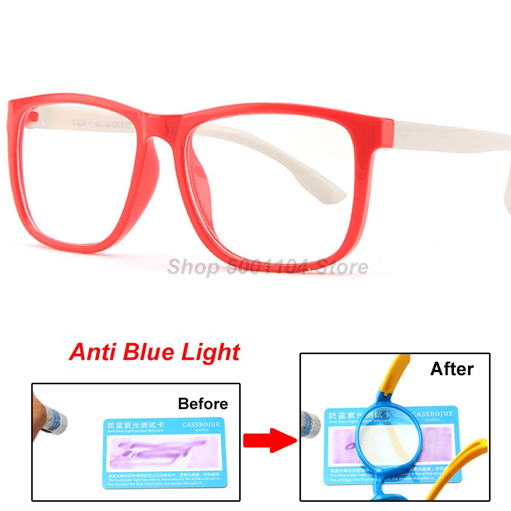 Gafas de luz azul S822 para niños, Marco óptico, ordenador para niños y niñas, bloqueo transparente, anteojos UV reflectantes: red white