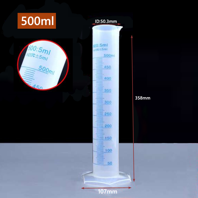 Cilindro graduado de plástico de medición transparente, herramienta de laboratorio de tubo de prueba de plástico, 10/ 25/ 50/ 100 /250 /500 /1000ml, 1 Uds.: BLANCO