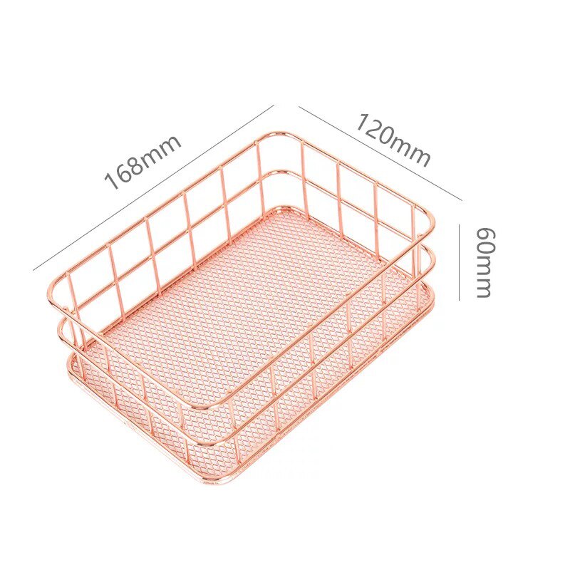 Rose Gold Iron Art Makeup Organizer Basket Eyeliner Brush Set Storage Cup Dressing Table Makeup Cosmetic Organizer Box: 03