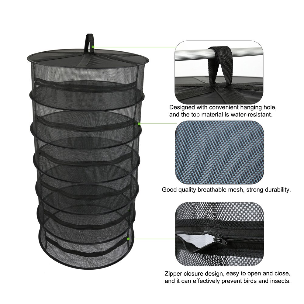 Herb Drying Net 6/8 Layers Foldable Fabric Drying Nets Herb Drying Rack Zipper Closure Drying Net For Herbs Buds Beans