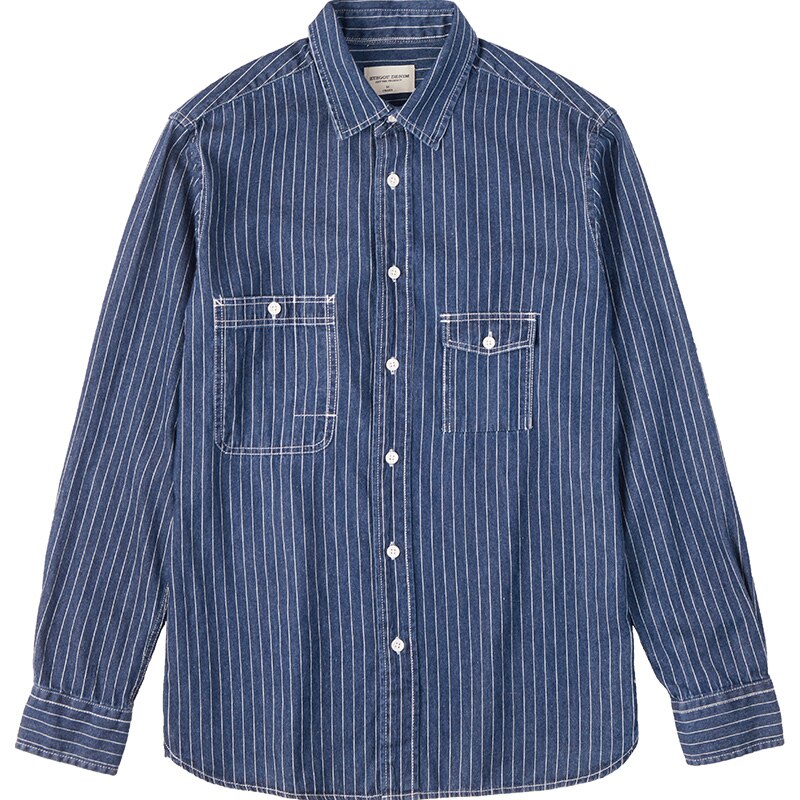 Kuegou 100%  bomuldstøj forår efterår mænds shirtsstribede mænd langærmet top plus størrelse bc -20510: Xl